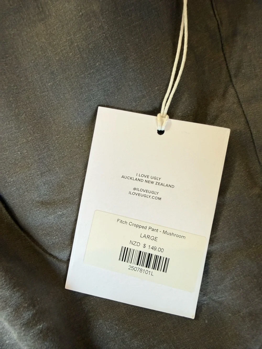 NWT - I Love Ugly Fitch Cropped Pant in Mushroom - Size L